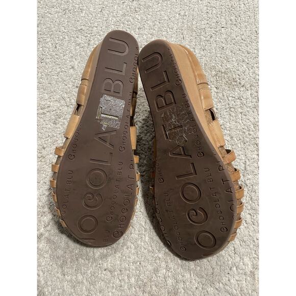 Chocolate Blu Tide Strappy Sandals Womens Sz 7 Shoes Leather Tan Brown Gladiator - Picture 9 of 12